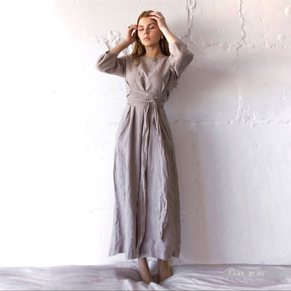 Linen Flax Gray Long Dress